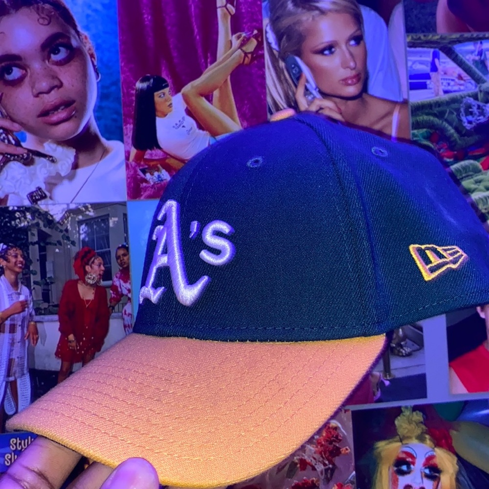 Green and yellow Oakland athletics baseball cap